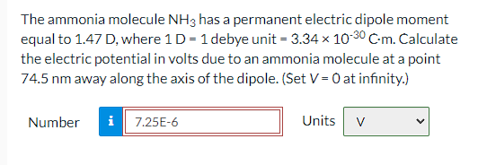 Solved The ammonia molecule NH3 ﻿has a permanent electric | Chegg.com