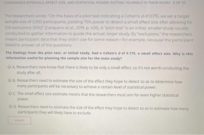 Solved CONFIDENCE INTERVALS EFFECT SIZE AND STATISTICAL Chegg