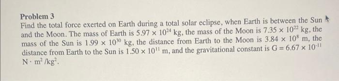 Solved Problem 3 Find the total force exerted on Earth | Chegg.com