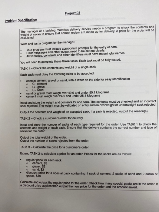 Solved Project 03 Problem Specification The manager of a | Chegg.com