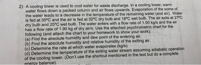 2) A cooling tower is used to cool water for waste | Chegg.com