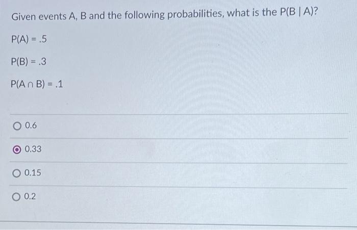 Solved Given Events A, B And The Following Probabilities, | Chegg.com