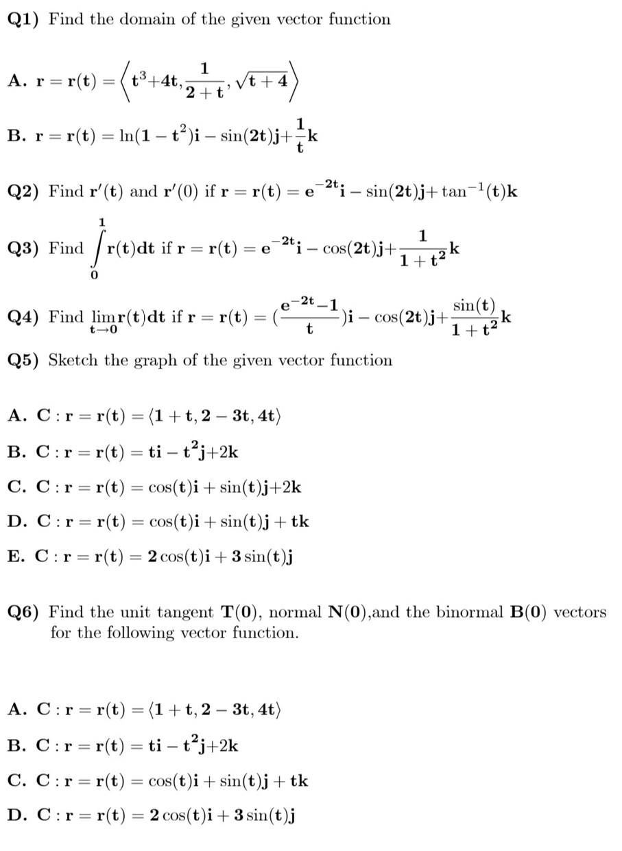 Solved Q1 Find The Domain Of The Given Vector Function A Chegg Com