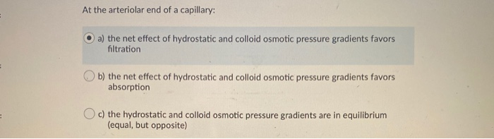 Solved At the arteriolar end of a capillary: a) the net | Chegg.com