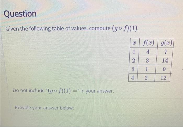 Solved Given the following table of values, compute | Chegg.com