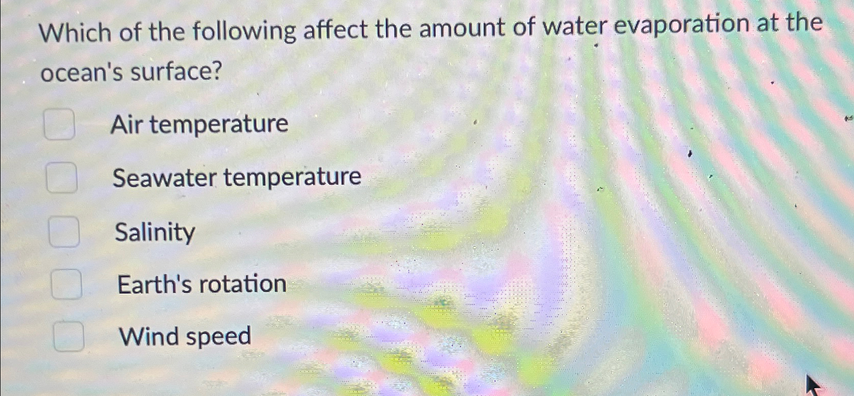 Solved Which of the following affect the amount of water | Chegg.com