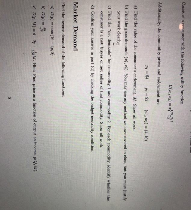 Solved Considera Come With The Following Wity Function Chegg Com