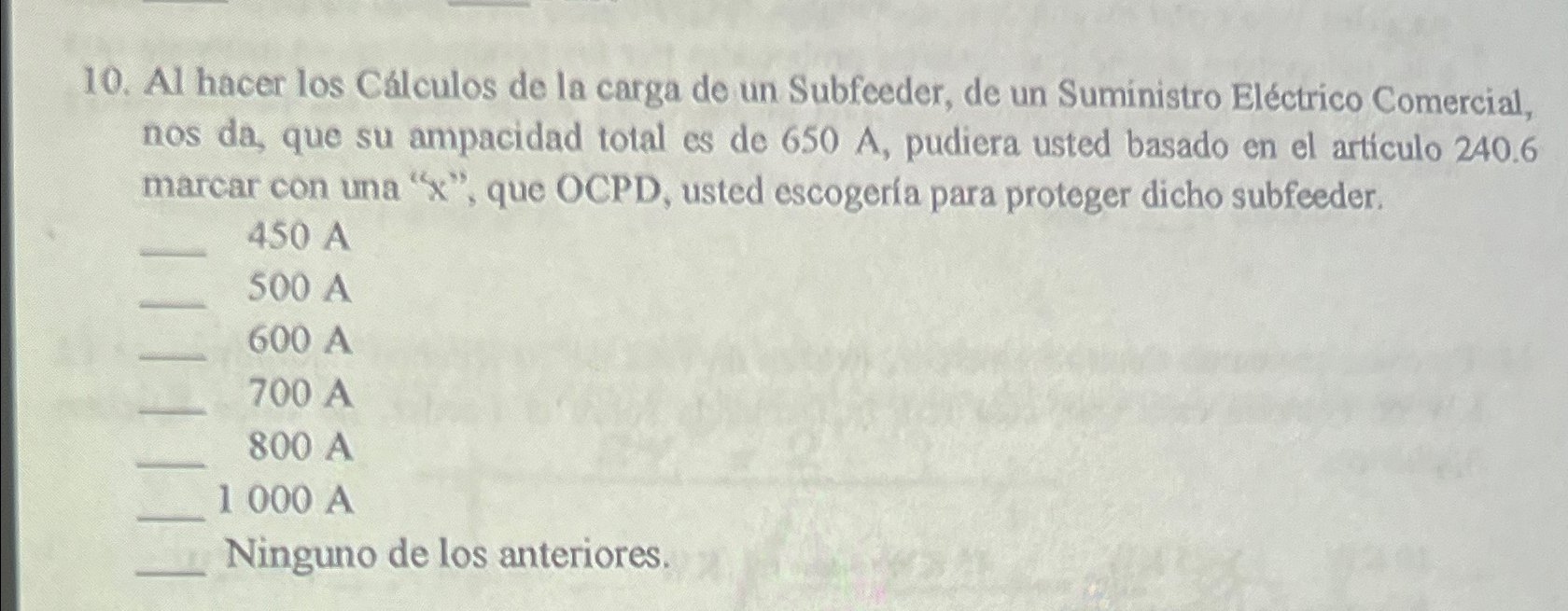 Solved Al hacer los Cálculos de la carga de un Subfeeder, de | Chegg.com