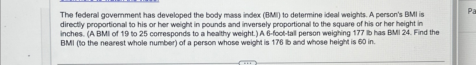 Solved The federal government has developed the body mass | Chegg.com
