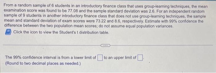 Solved From a random sample of 6 students in an introductory | Chegg.com