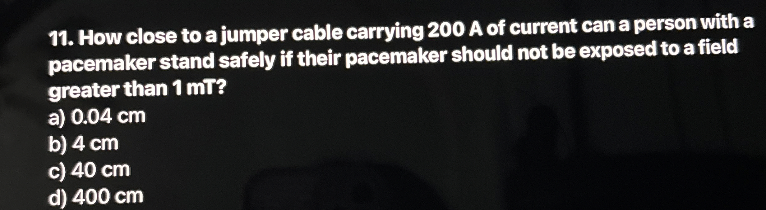 Solved How close to a jumper cable carrying 200 ﻿A of