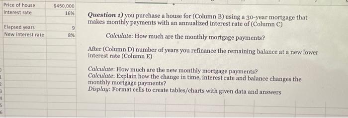 Solved Question 1) You Purchase A House For (Column B) Using | Chegg.com