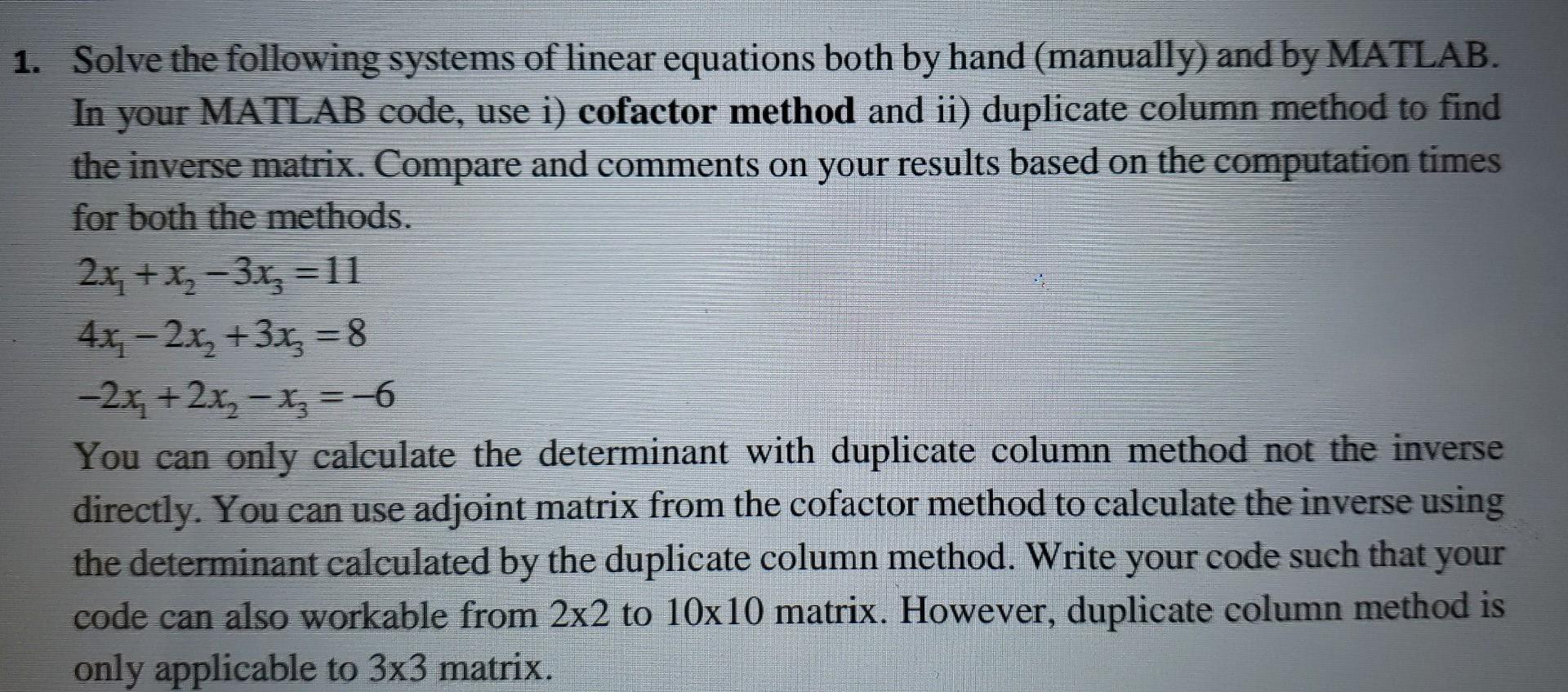 Solved 1. Solve the following systems of linear equations | Chegg.com