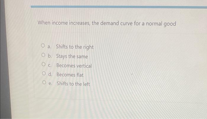Solved When income increases, the demand curve for a normal | Chegg.com