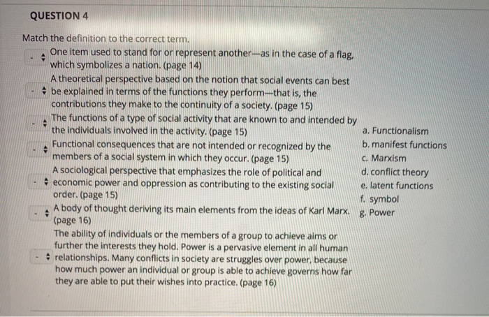 Solved QUESTION 4 Match the definition to the correct term. | Chegg.com
