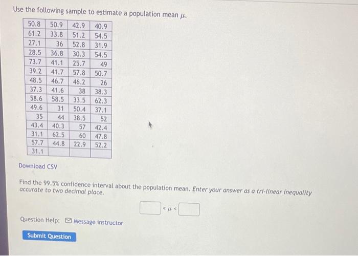 Solved Use the following sample to estimate a population | Chegg.com