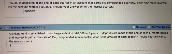 Solved If $2500 is deposited at the end of each quarter in | Chegg.com