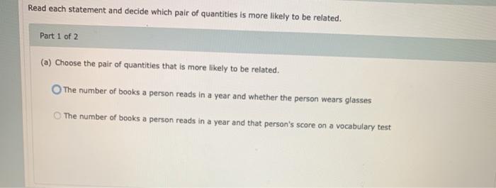Solved Read each statement and decide which pair of | Chegg.com