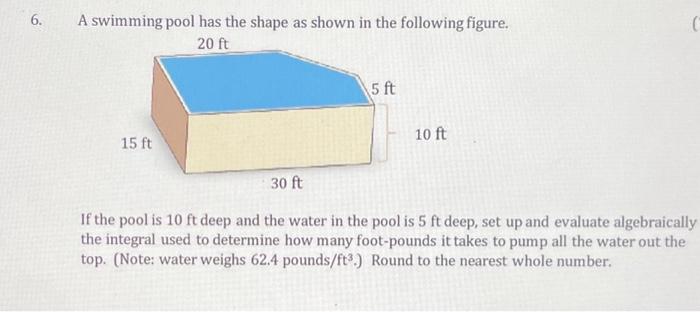 Solved 6. A swimming pool has the shape as shown in the | Chegg.com