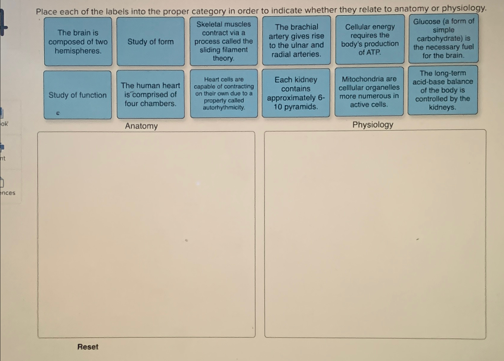 Solved Place each of the labels into the proper category in | Chegg.com
