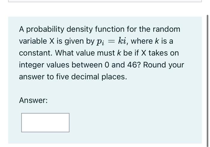 Solved A Probability Density Function For The Random | Chegg.com