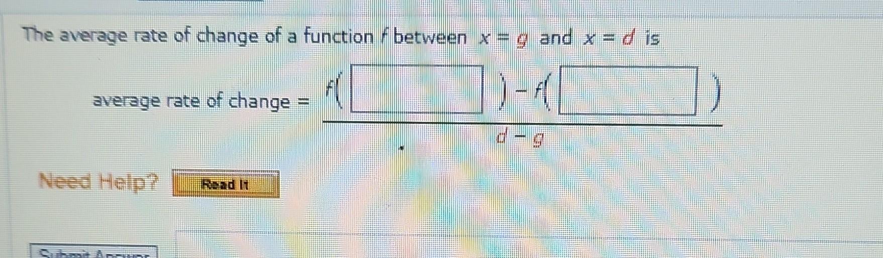 average rate of change of function