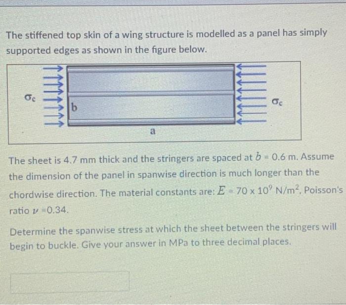Solved The stiffened top skin of a wing structure is | Chegg.com