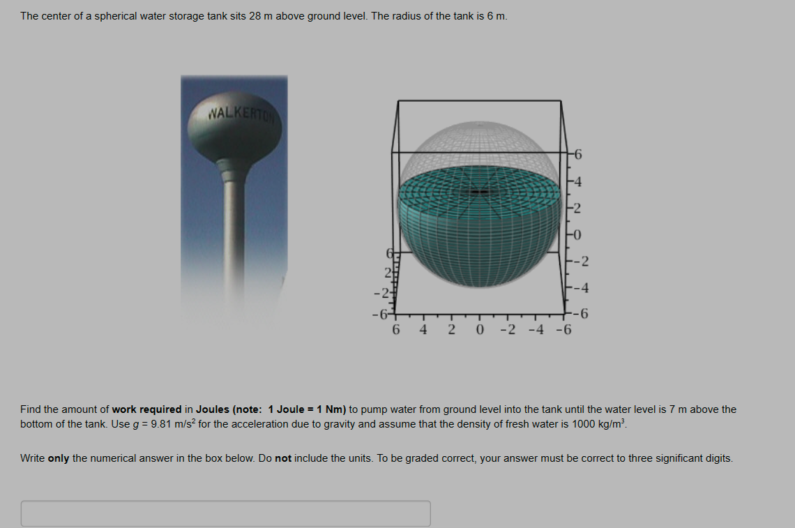 Solved The center of a spherical water storage tank sits 28m | Chegg.com