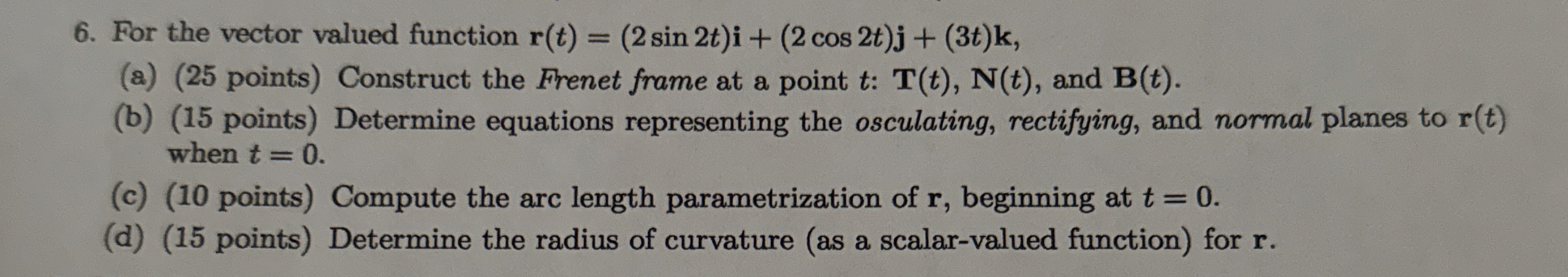 Solved For the vector valued function | Chegg.com