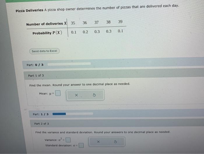 Solved Pizza Deliveries A pizza shop owner determines the | Chegg.com
