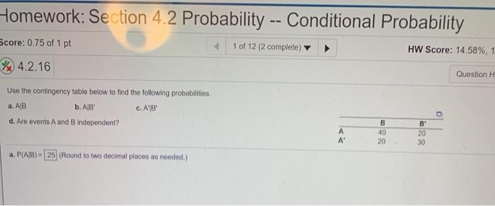 Solved Homework: Section 4.2 Probability -- Conditional | Chegg.com