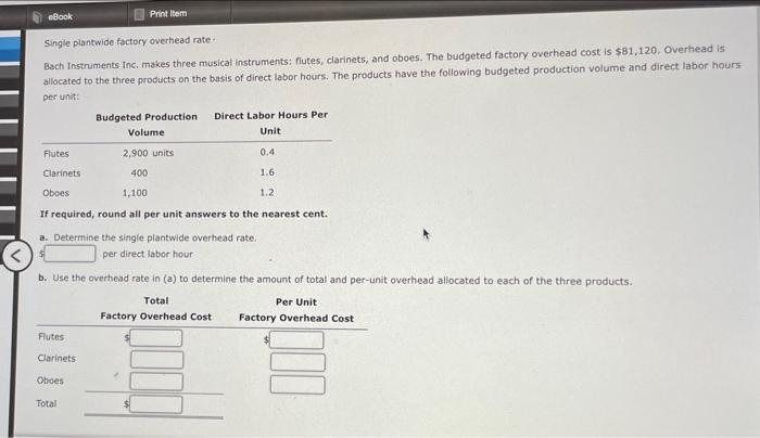 Solved Ebook Print Item Single Plantwide Factory Overhead 