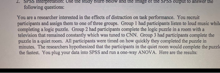 Solved 2. SPSS Interpretation! Use the study Blurb below and | Chegg.com