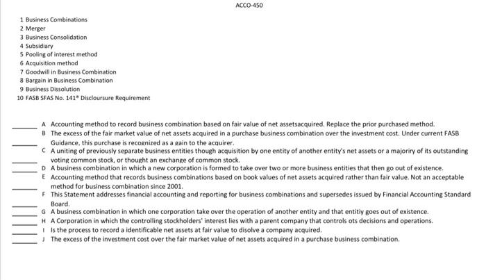 Solved ACCO-450 1 Business Combinations 2 Merger 3 Business | Chegg.com