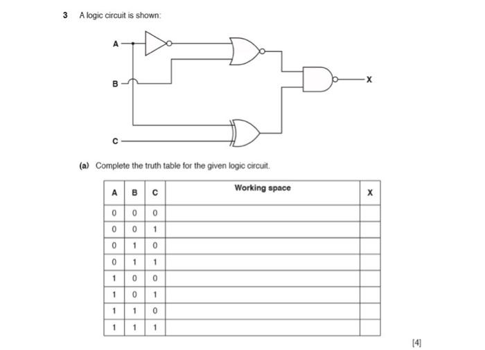 Solved 3 A logic circuit is shown: х (a) Complete the truth | Chegg.com