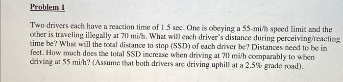 Solved Two drivers each have a reaction time of 1.5sec. One | Chegg.com