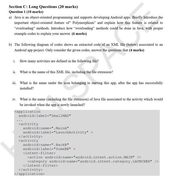 Solved Section C: Long Questions (20 ﻿marks)Question 1 (10 | Chegg.com