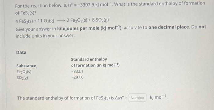 For the reaction below, \( \Delta_{\mathrm{r}} H^{\circ}=-3307.9 \mathrm{~kJ} \mathrm{~mol}^{-1} \). What is the standard ent