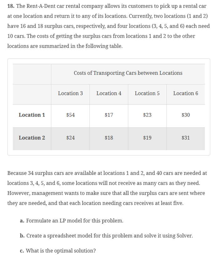 Solved Using Alaytic Solver in ExcelThe RentADent car