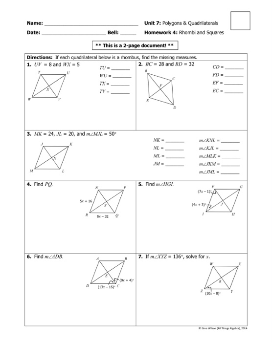 Solved: Name: Date: Unit 7: Polygons & Quadrilaterals Home ...