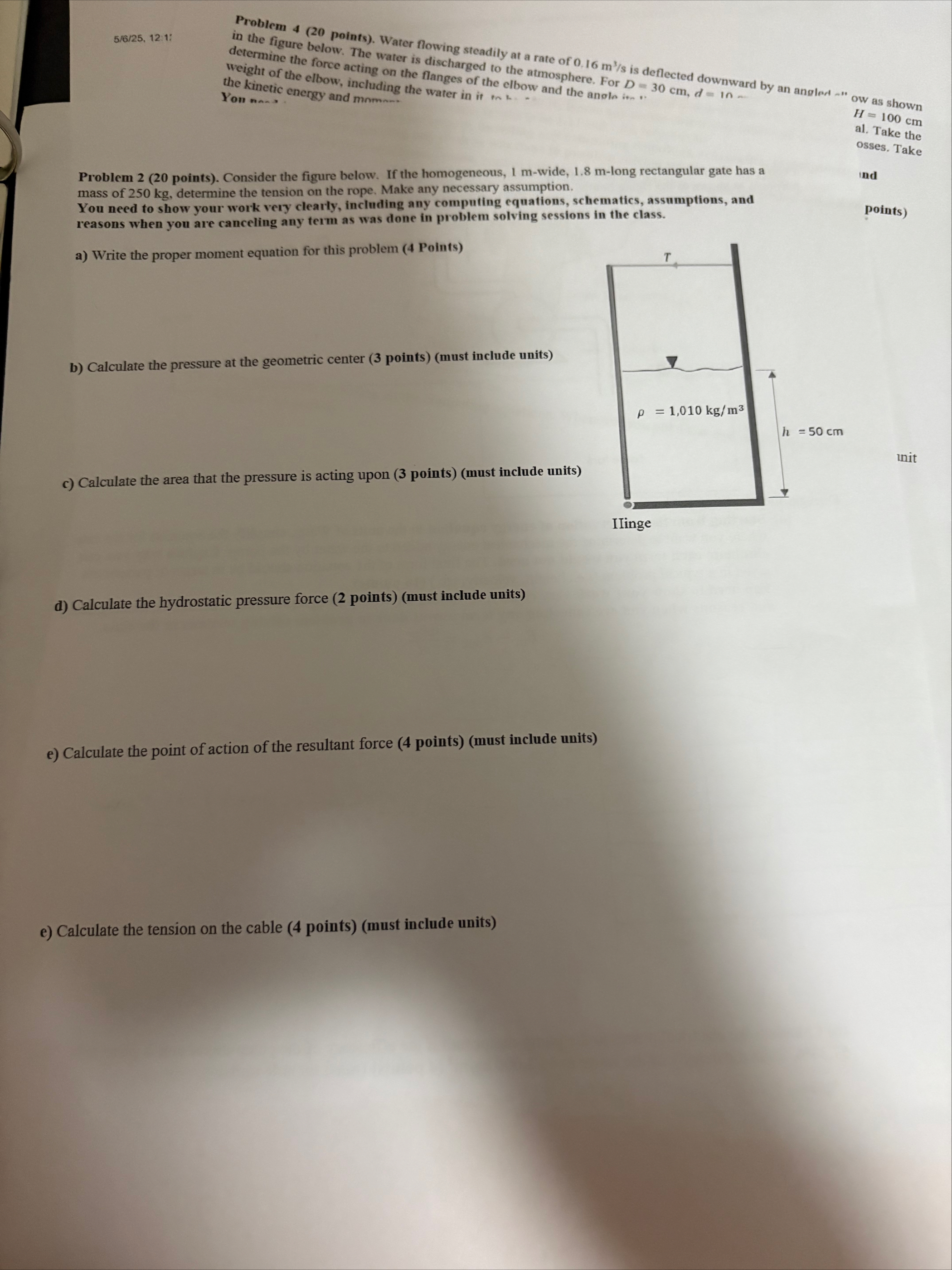 Solved Problem 3 (20 ﻿points) ﻿Water is being pumped at a | Chegg.com