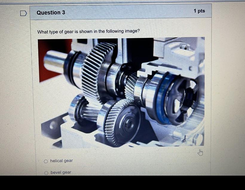 Solved Question 3 1 pts What type of gear is shown in the | Chegg.com