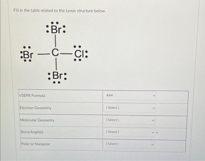 Solved Fill in the table related to the Lewis structure | Chegg.com