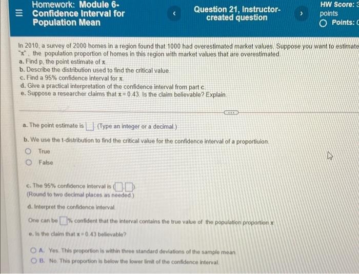 Solved Homework: Module 6- Confidence Interval for | Chegg.com