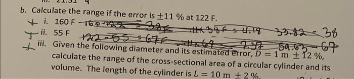 Solved b. Calculate the range if the error is ±11% at 122 F. | Chegg.com