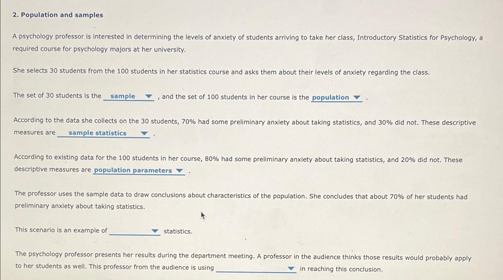 Solved Population and samplesA psychology professor is | Chegg.com