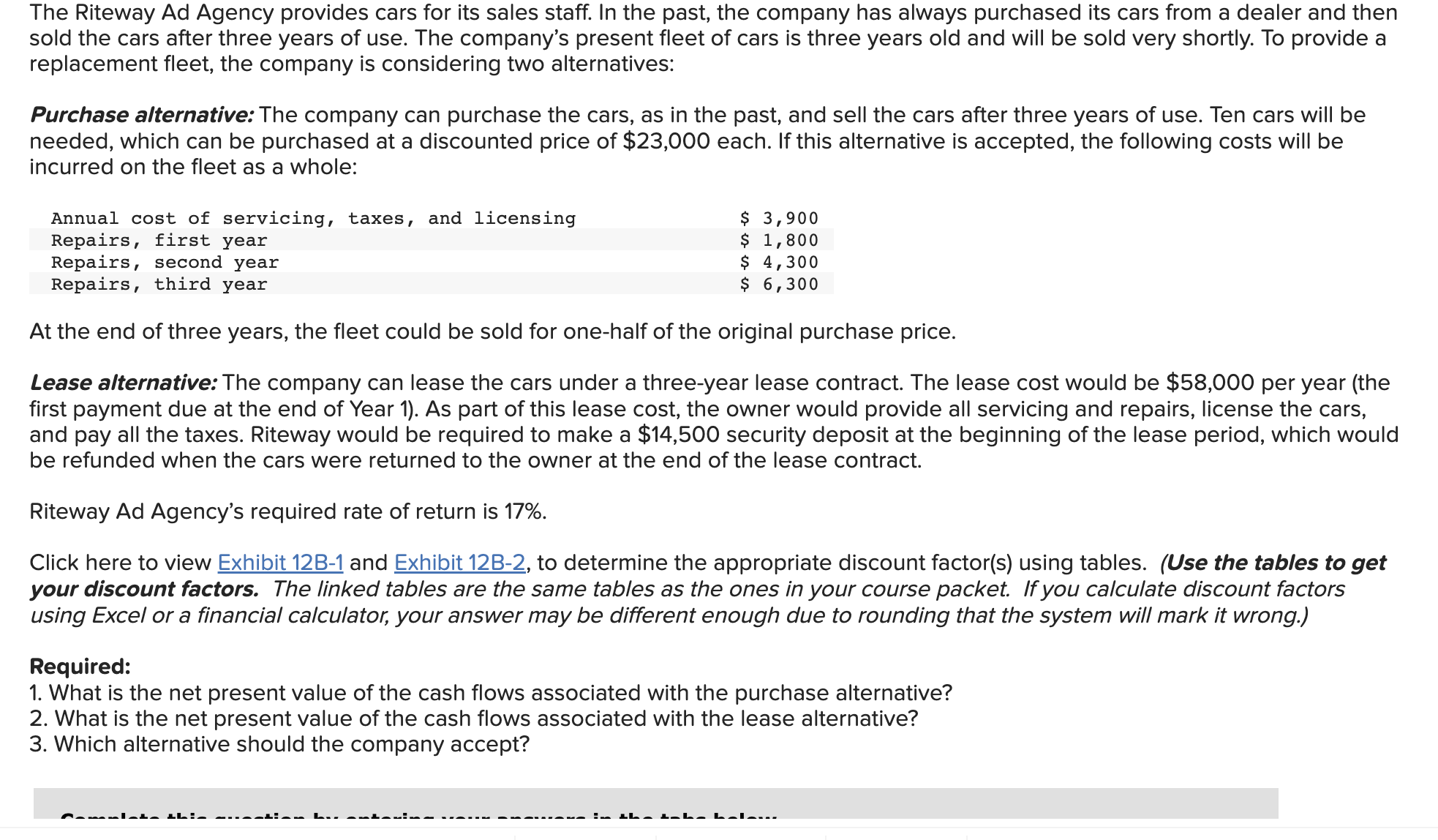 Solved The Riteway Ad Agency provides cars for its sales | Chegg.com