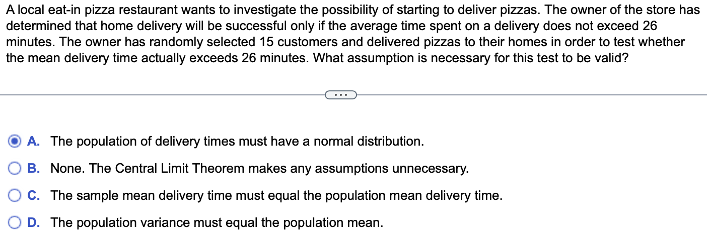 Solved A local eat-in pizza restaurant wants to investigate | Chegg.com