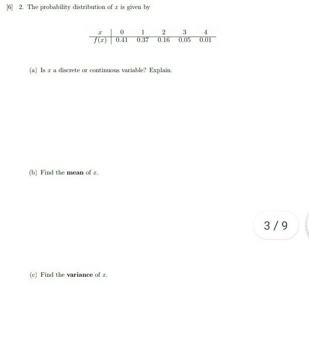 Solved [6] 2. The probability distribution of is given by 0 | Chegg.com