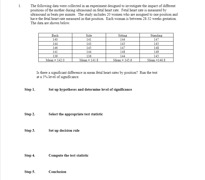 Solved The following data were collected in an experiment | Chegg.com
